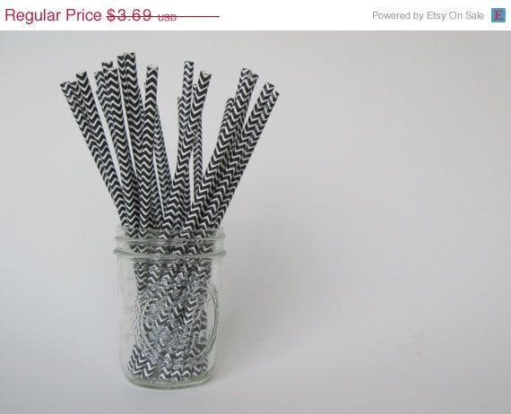 15% off - 25 Black and White CHEVRON Paper Straw - ships less than 24 hours Il_570xn