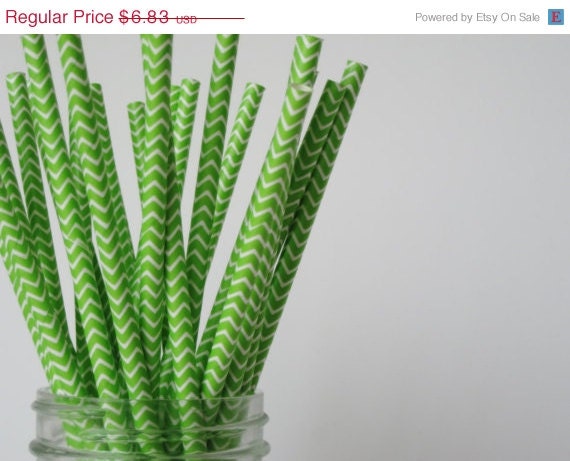 ON SALE - 50 Lime Green CHEVRON Paper Straw - ships less than 24 hours Il_570xn