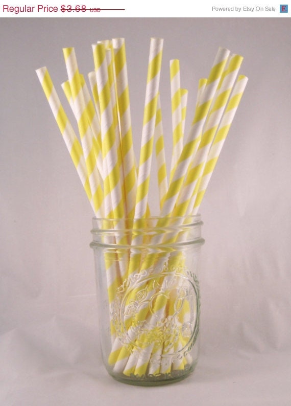 10% off - 25 Yellow Stripe Straws - ships less than 24 hours Il_570xn
