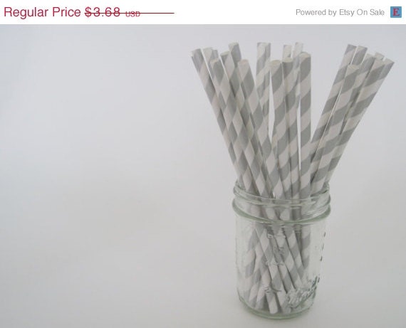 10% off - 25 Metallic Silver Stripe Paper Straws - ships less than 24 hours Il_570xn