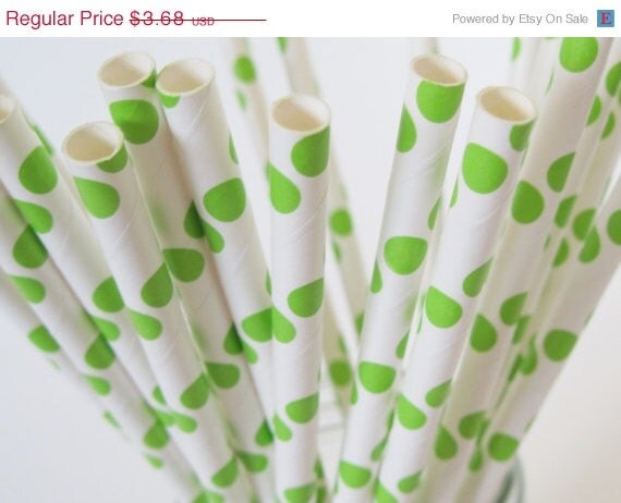10% off - 25 Lime Green Polka Dot Paper Straws - ships less than 24 hours Il_570xn