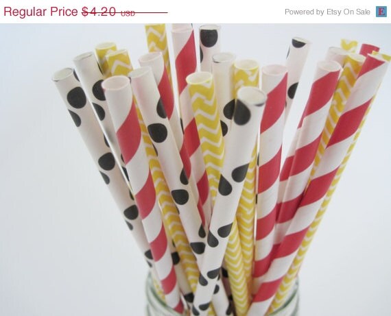 10% off - 25 Mickey or Minnie Mouse Paper Straw Mix - - ships less than 24 hours Il_570xn