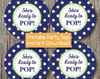 Baby Shower Decorations Printable Cupcake Toppers Navy Blue Lime Green 