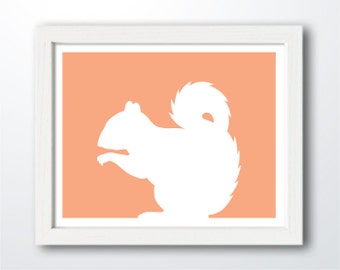 Squirrel Print - Squirrel Silhouette, squirrel art, nursery wall decor