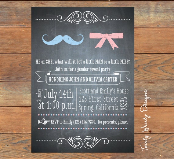 Items Similar To Hipster Moustache And Bow Gender Reveal Invitation On Etsy