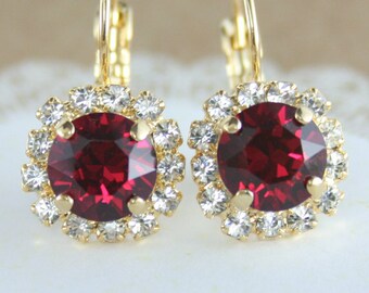 Ruby crystal earrings,Red crystal earrings,Ruby bridal earrings,Ruby Bridesmaid earrings,Red wedding jewelry,Red earrings,Ruby birthstone