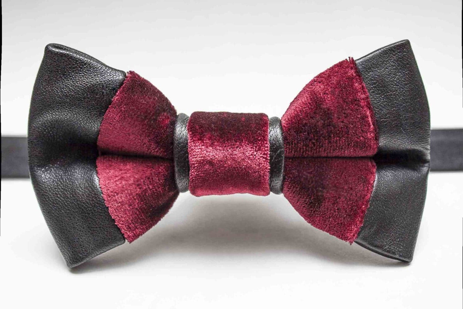 Burgundy Velvet Leather Bow TIe