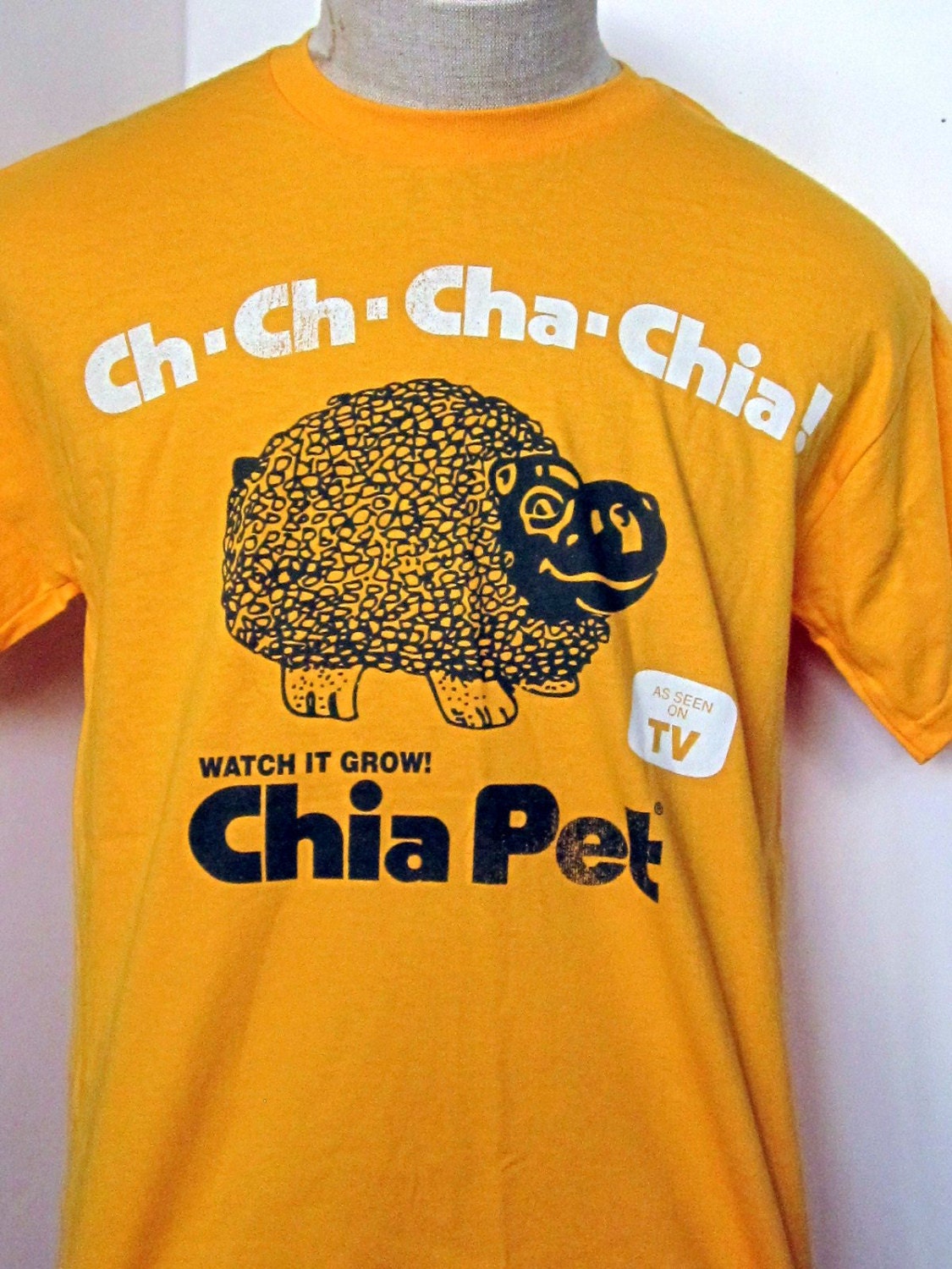 Chia Pet Tee Shirt Vintage Ch Ch Cha Chia Watch It Grow Yellow