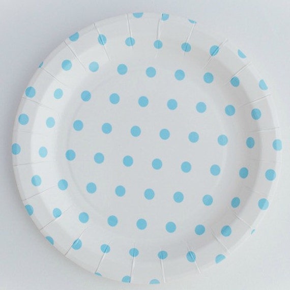 Light blue polka dot paper plates 9" party plates retro plates