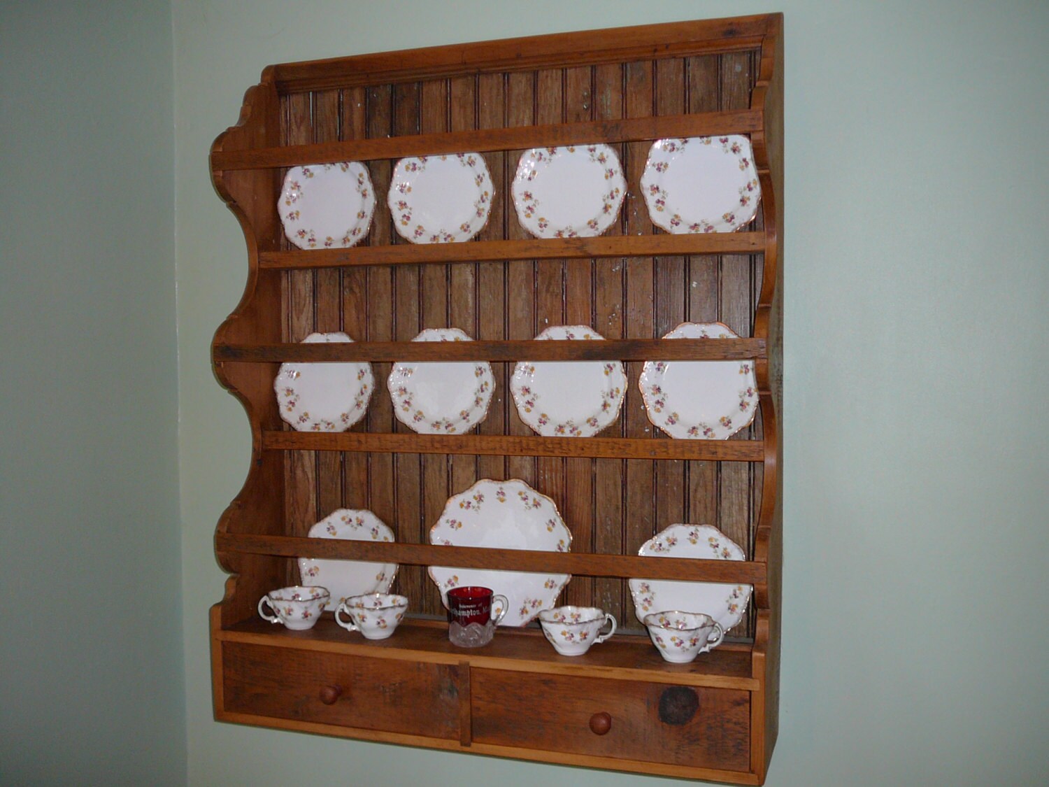 Antique Pine Tea Set Wall Shelf.....