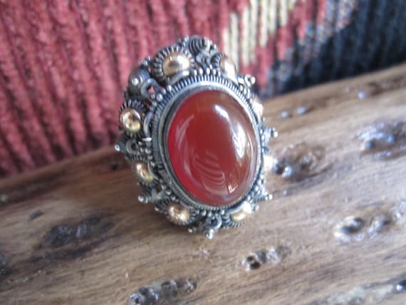 Vintage Sterling with Carnelian Ring Size 7 by VintageGem4U