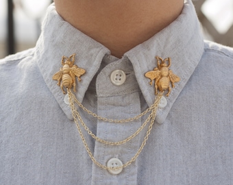Gold Bee Collar Chain Collar Clip