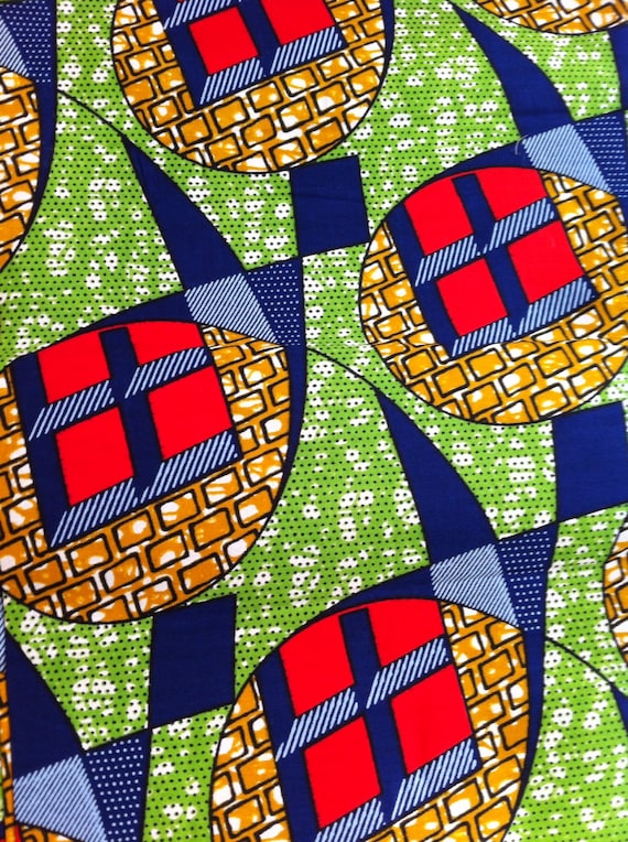 African ankara material: green red blue and by AfricanPrintFabric