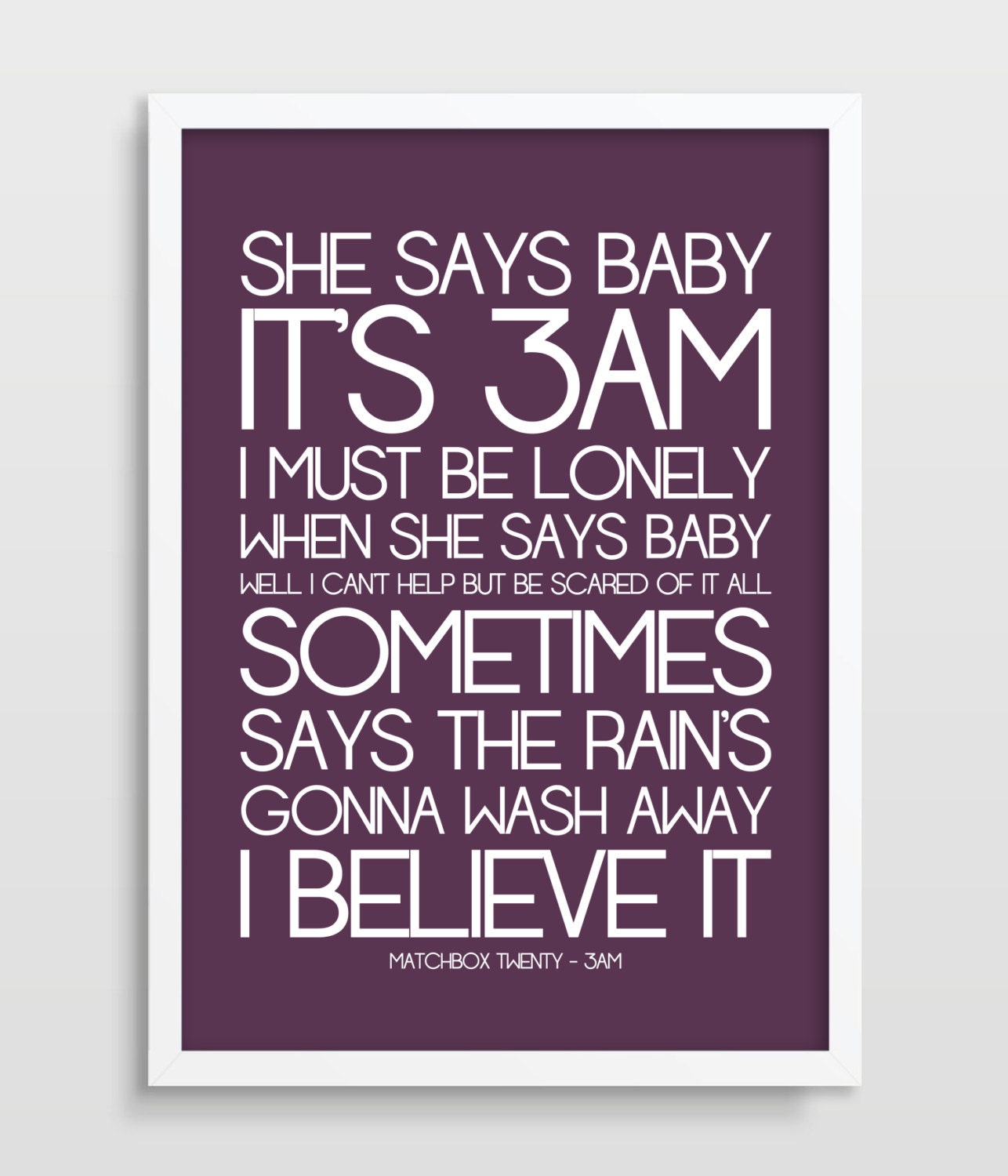 Song Lyrics Matchbox Twenty 3AM Typography Poster Gift