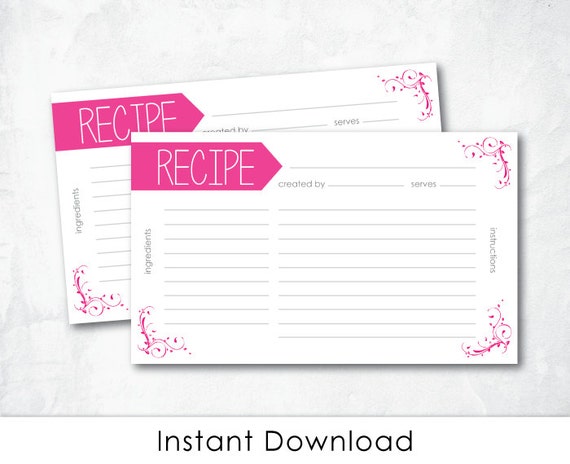 Cute Modern pink Printable Recipe Card