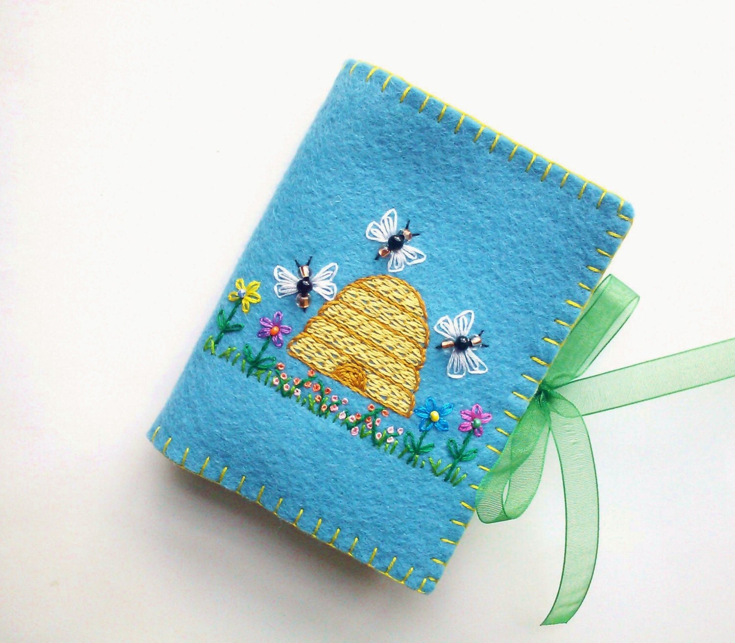 Wool Felt Needle Book Embroidered Beehive by PatriciaWelchDesigns