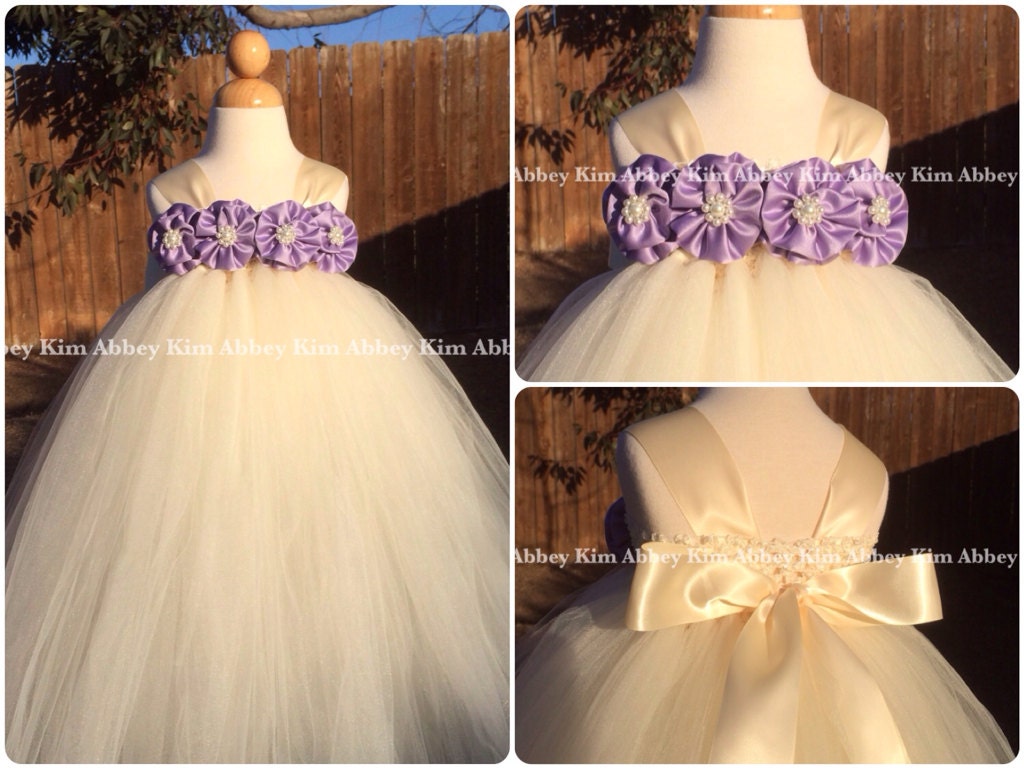 Flower Girl Tutu Dress Ivory Lavender By Abbeykim2 On Etsy