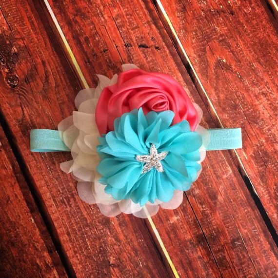 Beach Headband Aqua Coral Headband Under the Sea Headband