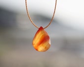 Orange Chalcedony Necklace - Orange Marbled Chalcedony and Natural Toned Fine Cord Necklace