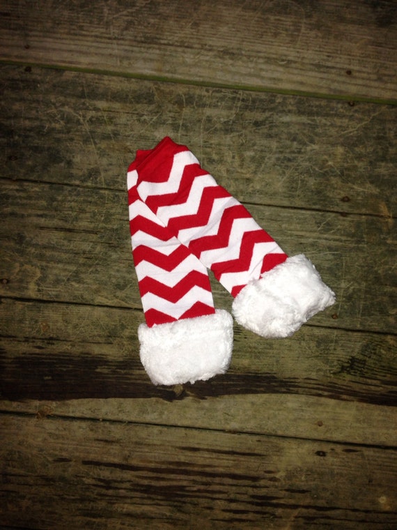 Christmas Chevron leg warmers Faux fur leg warmers red