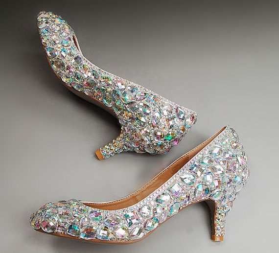 low wedding shoes AB crystals Rhinestone kitten heels by AlinaShop