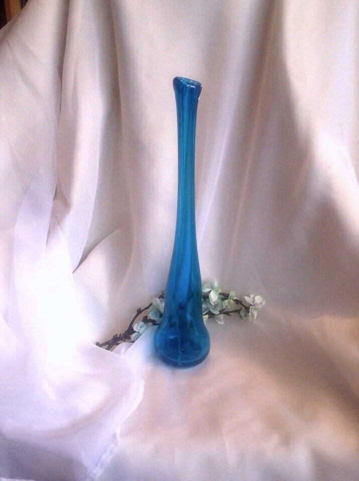 Tall Hand Blown Glass Vase in Aqua. Aqua Blue by MoltenColor