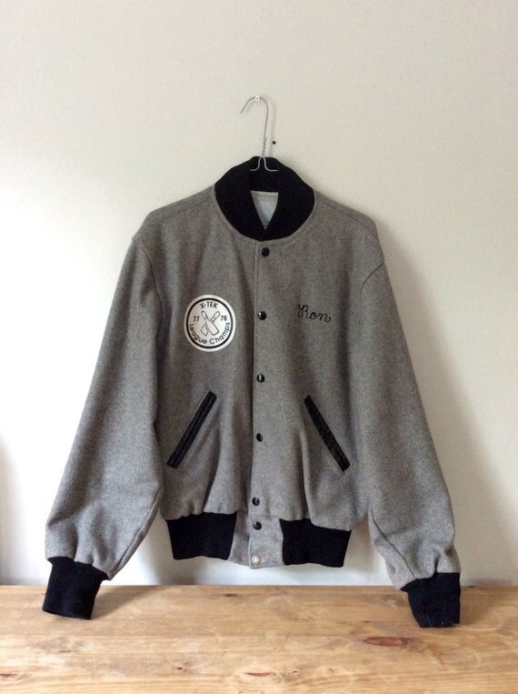 Vintage 1970s Bowling Jacket Gray and Black Bowling Jacket