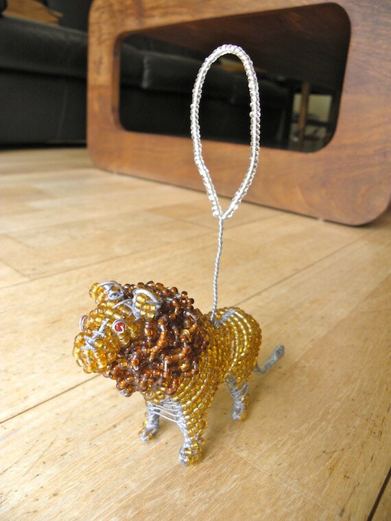 African Beaded Wire Animal Sculpture LION Christmas Tree