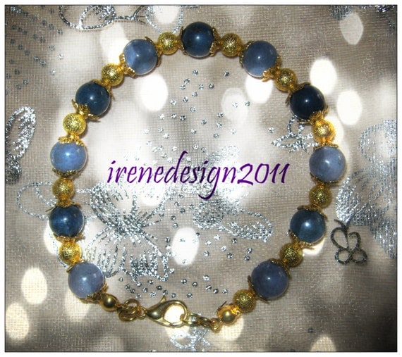 Handmade Gold Bracelet with Blue Jade by IreneDesign2011