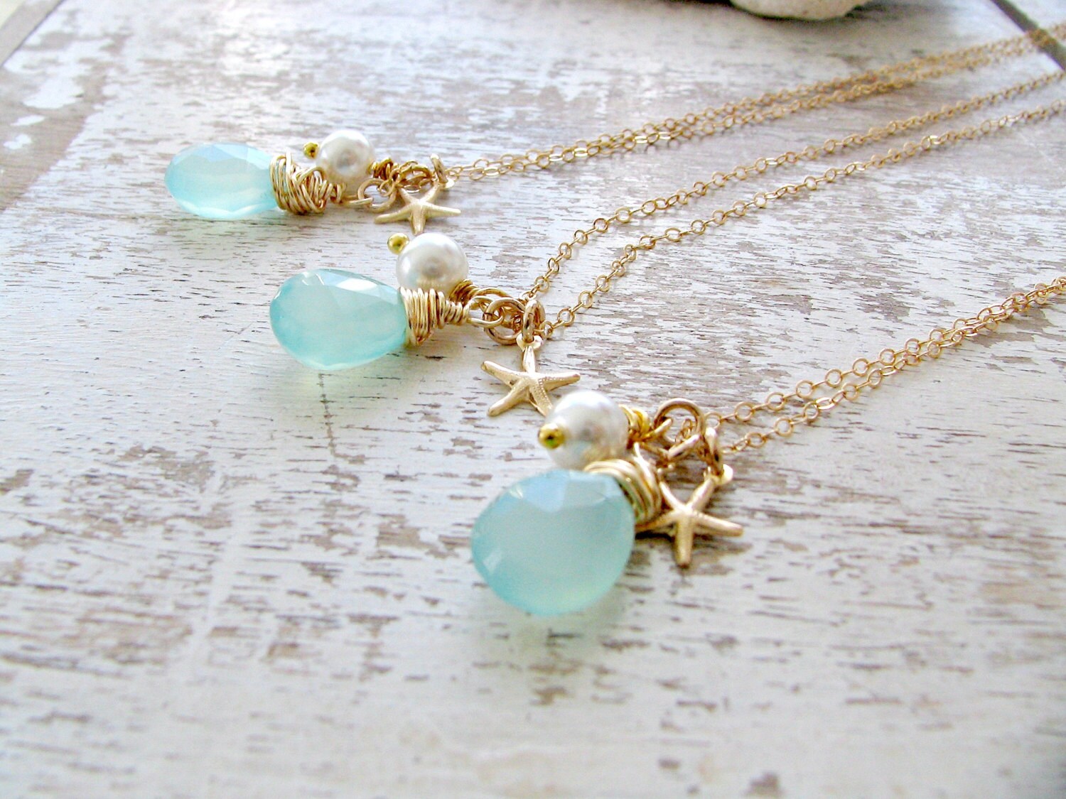 Aqua Necklace Starfish & Pearl Necklaces Bridesmaid Sets Aqua