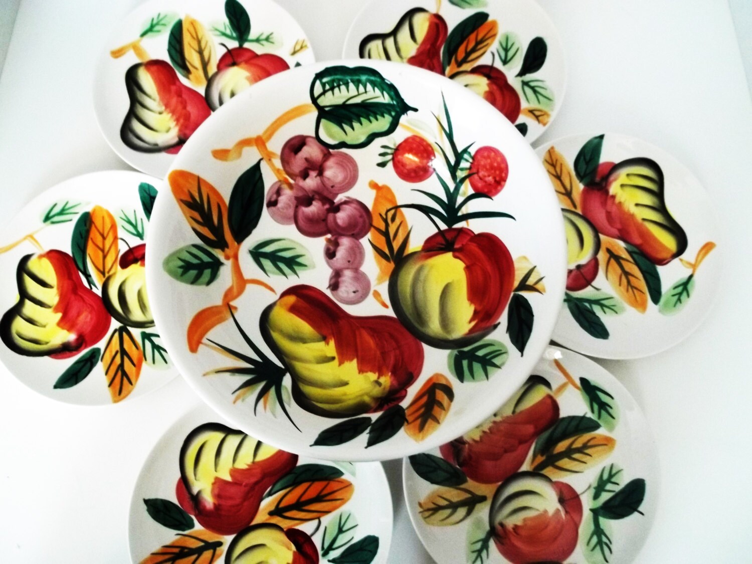 Hand Painted Salad Bowl And 6 Salad Plates. Made In Japan By Inasco. 7