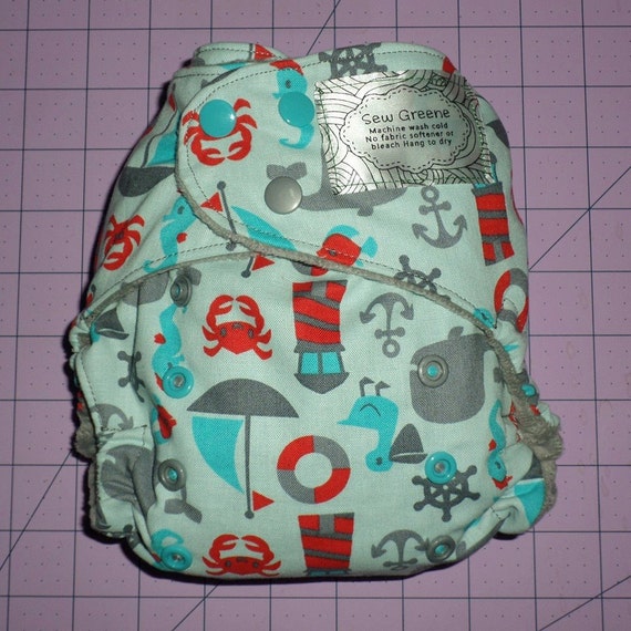 Nautical Theme Pocket Cloth Diaper. Whale Light by SewGreene