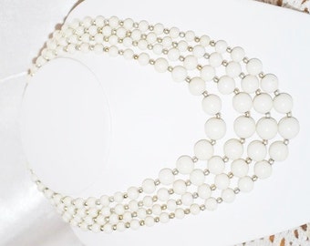 Vintage Necklace White Beaded Thermoset Plastics in Four Strands