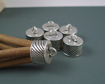 Large End Cap, 14MM Silver Finish Ornate Caps for Leather or Cord, Six pieces (CAP14-001)