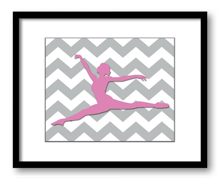 Ballerina Ballet Pirouette Pink Grey Chevron Art Child Art Print Girls Pink Kids Room Wall Decor Gir