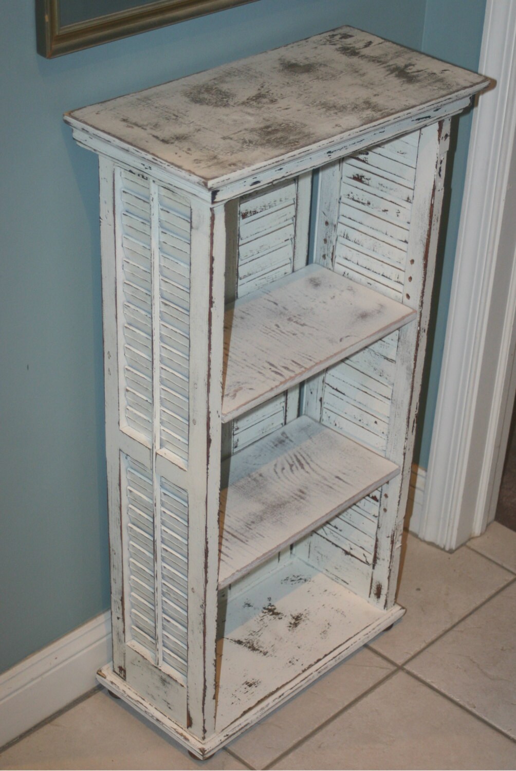 Repurposed Shutter Bookcase Shelves Distressed Shelf Cottage