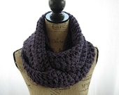 Ready To Ship Eggplant Purple Infinity Crochet Scarf Cowl Loop Circle Accessory 105