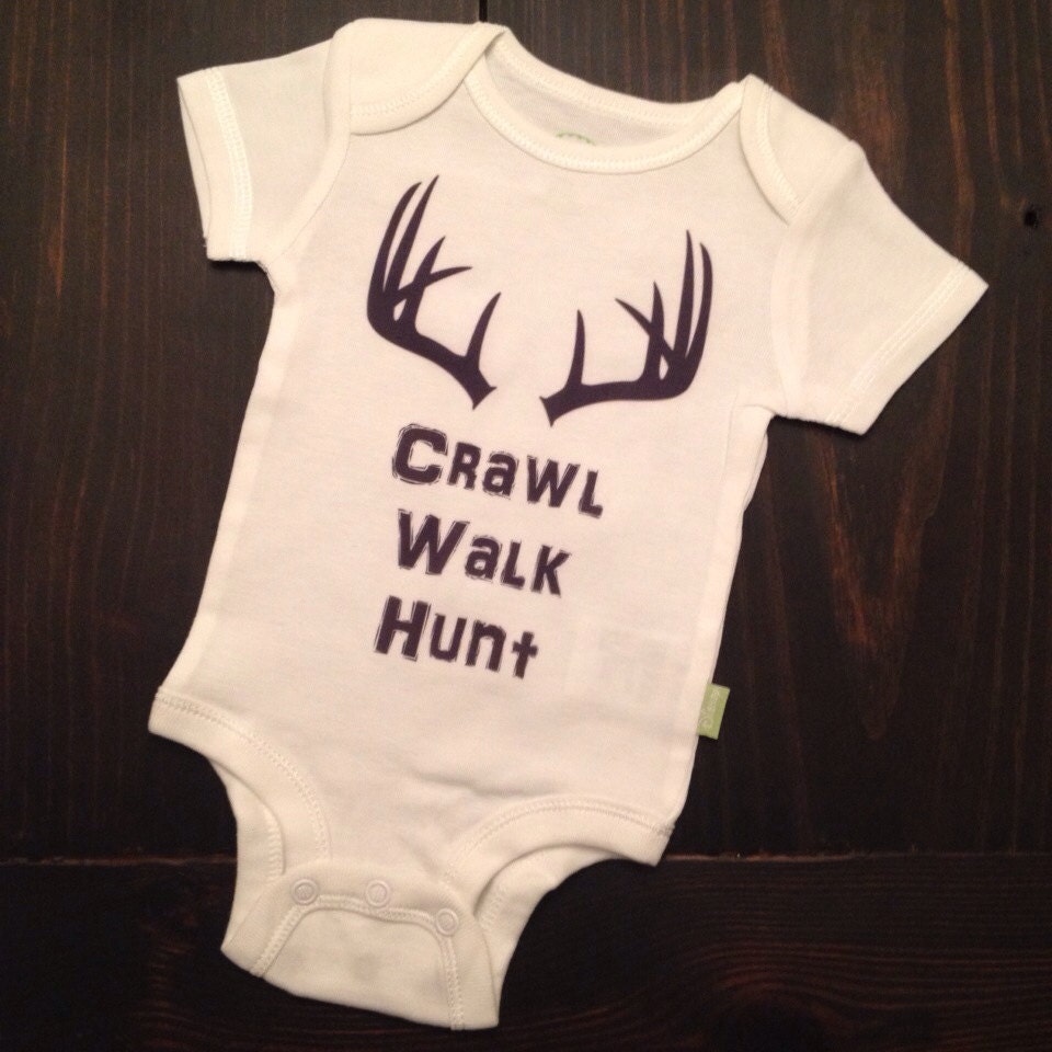 Crawl walk hunt onesie with antlers for baby hunting theme