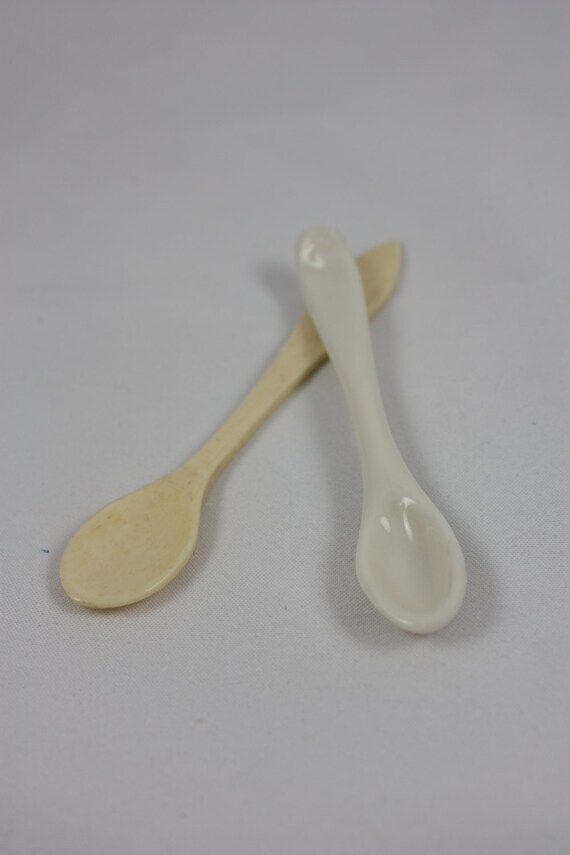 Set of 2 Antique Salt Spoons Carved Bone From France and