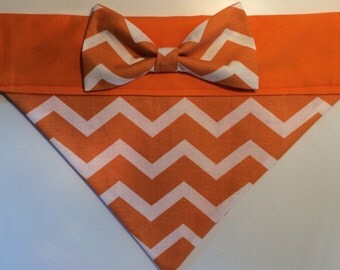 Dog Bandana - Orange Chevron with Bow