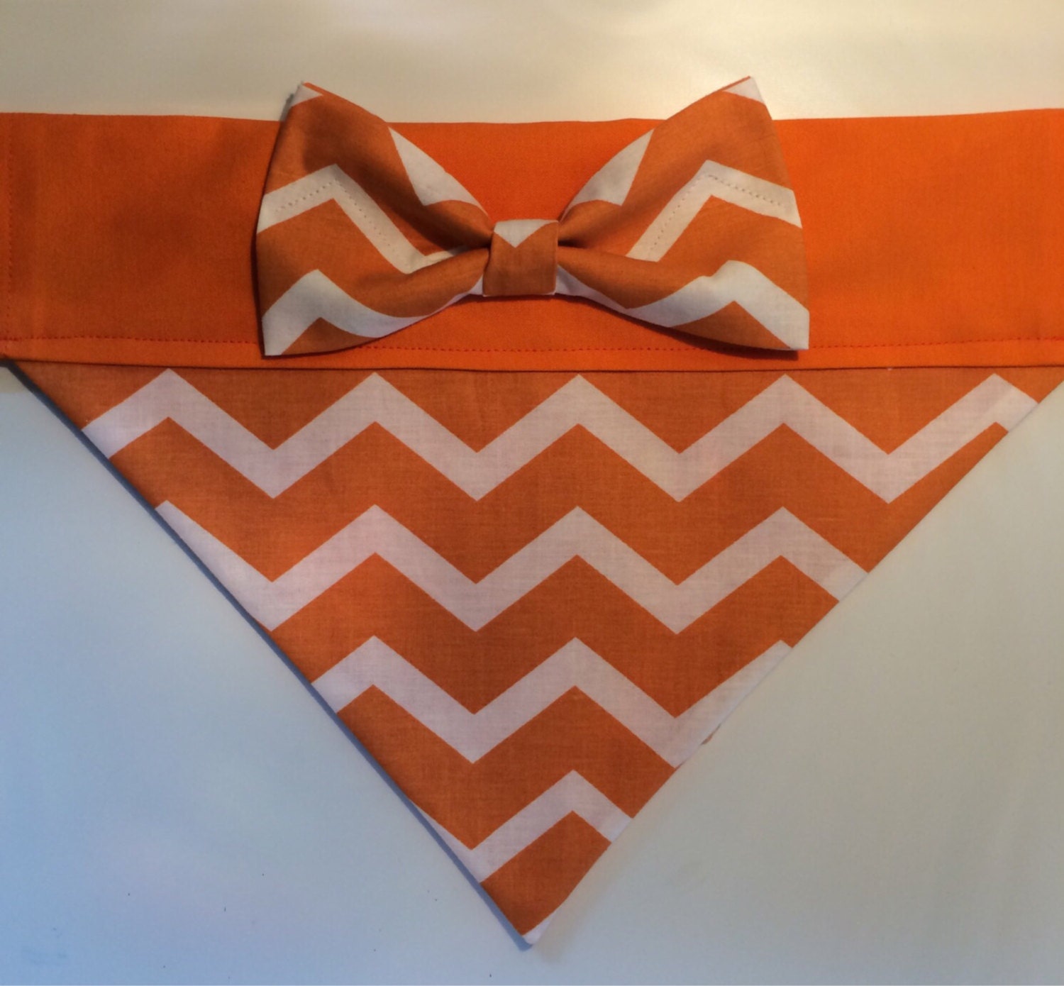 Dog Bandana Orange Chevron with Bow