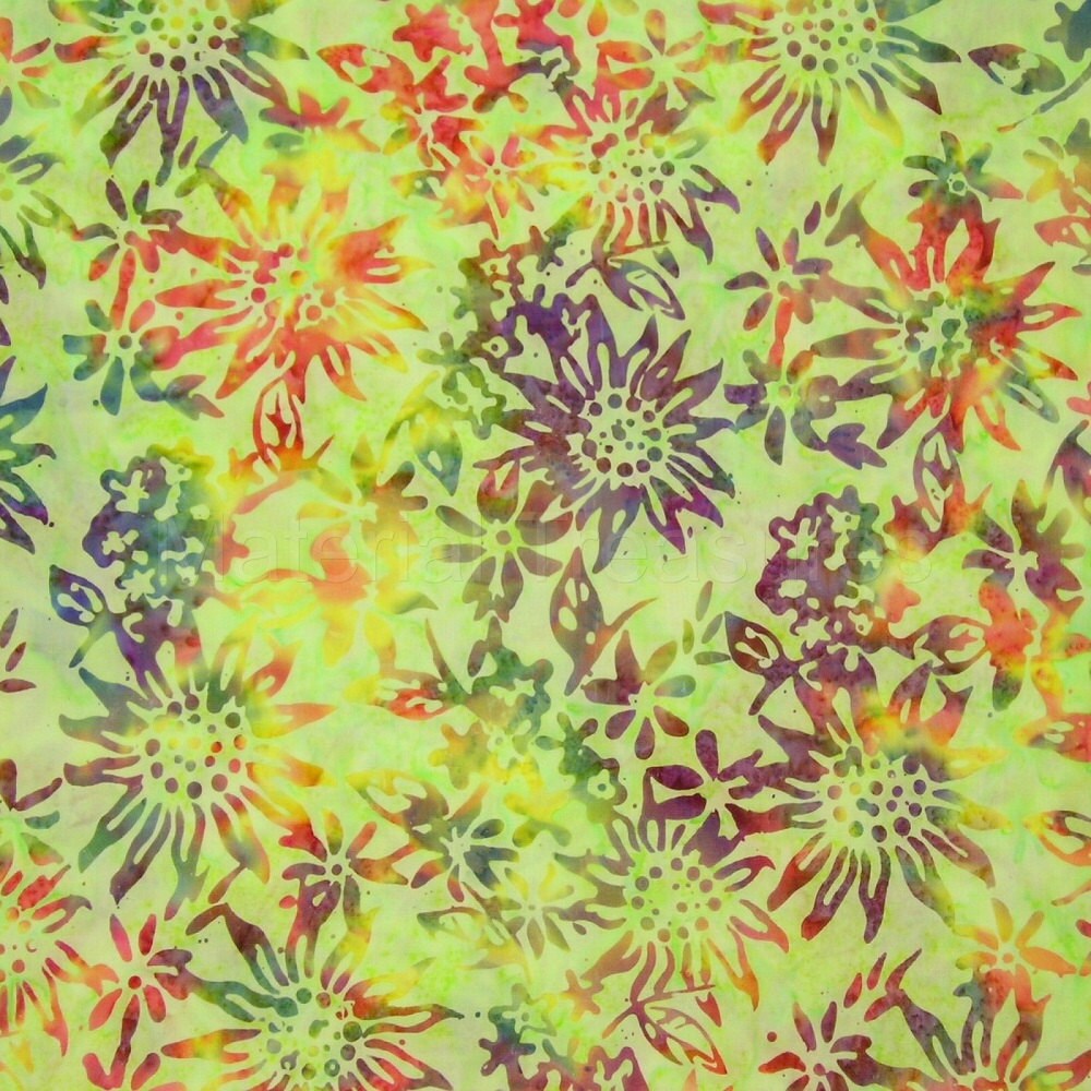 5007 Anthology Bali Batik Fabric Sunflowers Green Brown By The