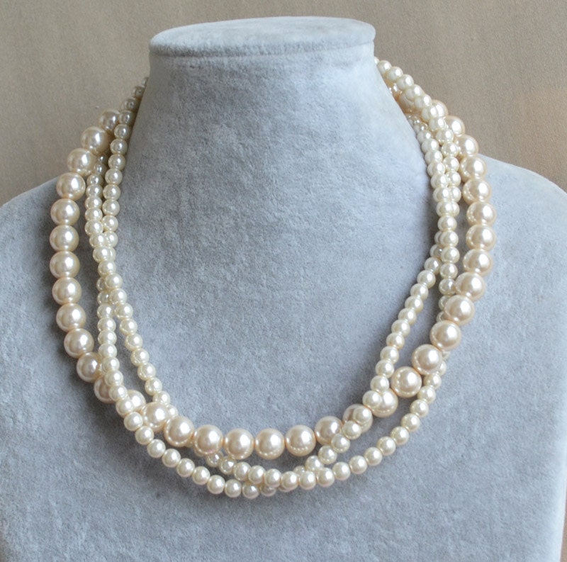champagne pearl necklace3 rows glass pearl necklacewedding