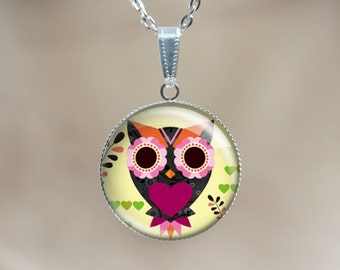 Owl Glass Pendant Necklace,cartoon Owl Jewelry,handmade,Owl Photo ...