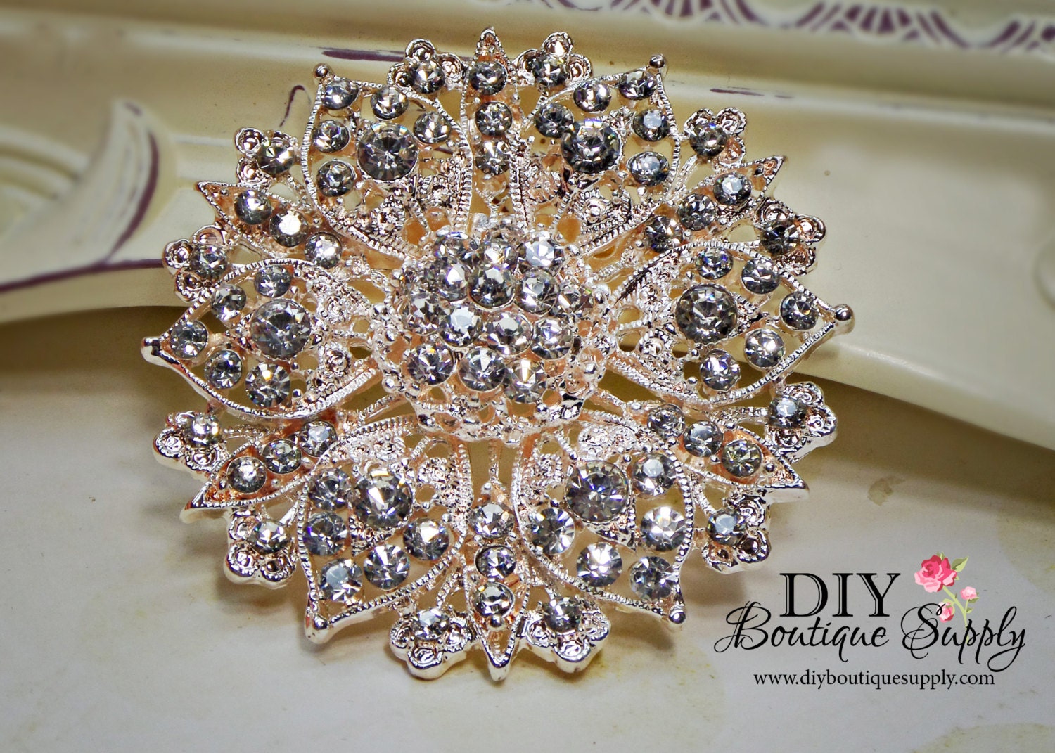 Rose Gold Brooch Crystal Brooch Rhinestone Brooch Bouquet Crystal Wedding Bridal Accessories Sash Pin Back 55mm 668250