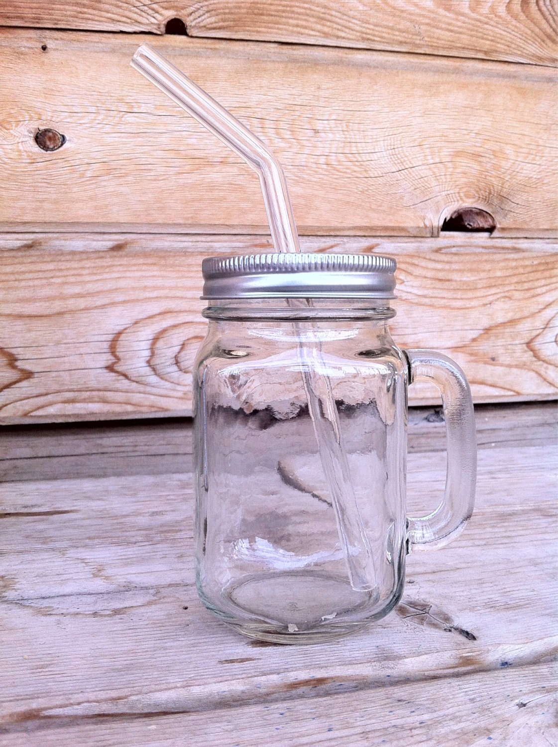 Pint GLASS Mason Drinking Jar with GLASS straw by MadeTough