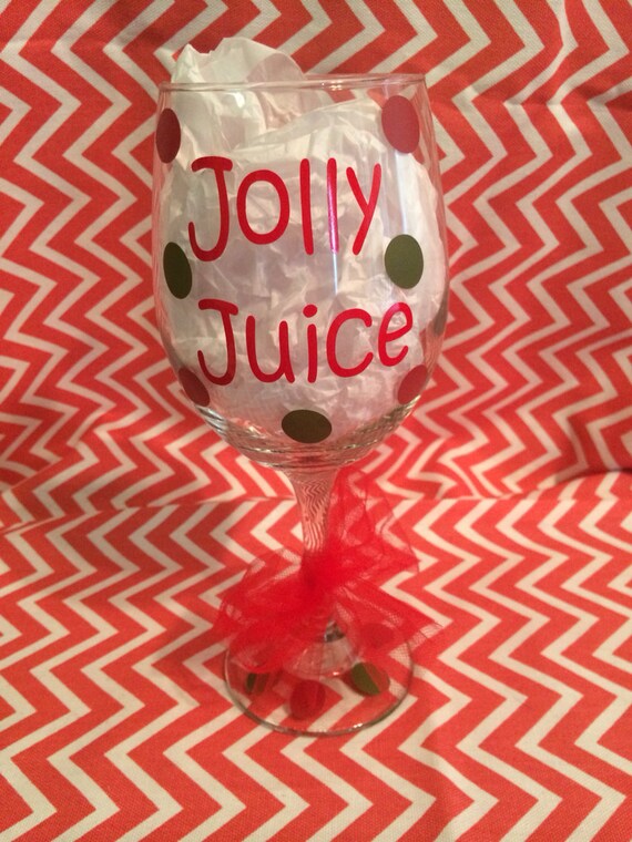 Items similar to 22oz. Glass "Jolly Juice" wine glass with polka dotscustomize and personalize