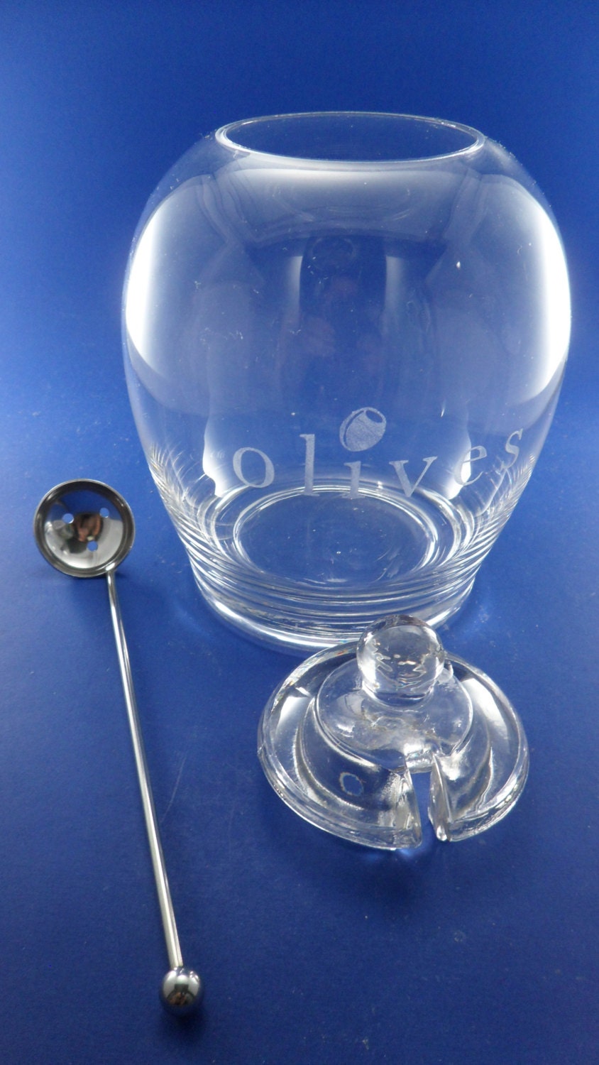 Etched Olives Glass Olive Jar with Spoon