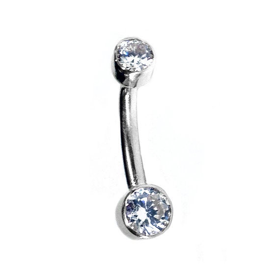 14K White Gold Belly Ring with Beautiful Matching by BodyGreed