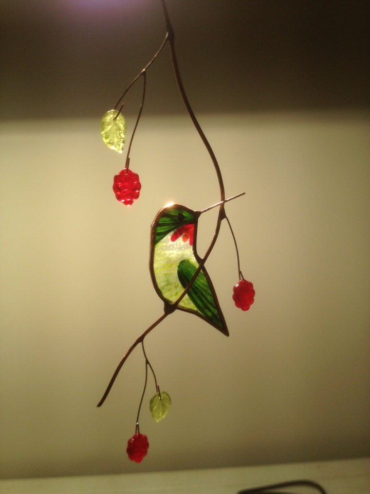 turned hummingbird with berries stained glass suncatcher turned hummingbird with berries stained glass suncatcher